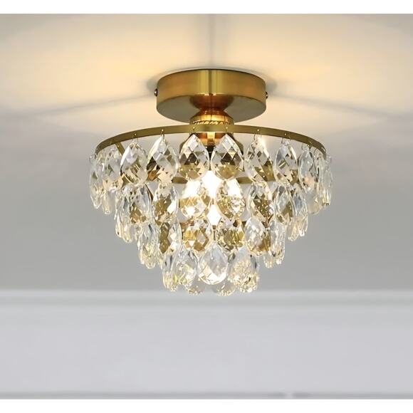 YYJLX Modern Crystal Semi Flush Mount Gold Ceiling Light Fixture 9.8" E26 - Picture 3 of 11
